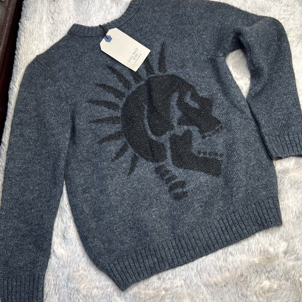 Zara Kids | Gray Sweater with Black Punk Rock Skull,  Boy Size 8, NWT